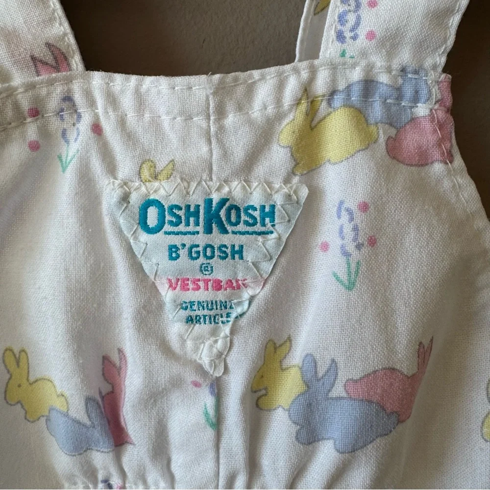Vintage Osh‎ Kosh B’Gosh Baby Bunny Rabbit Print Short Overalls 12 months